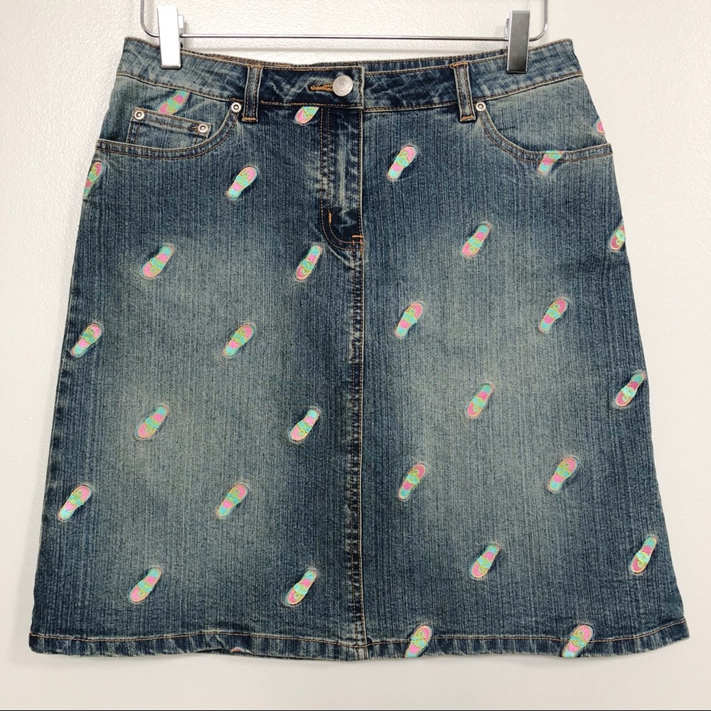 Lilly Pulitzer Embroidered Flip Flop Denim Skirt 4